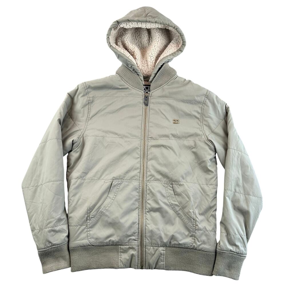 Billabong Sherpa Lined Hooded Bomber Jacket Sage Green Small